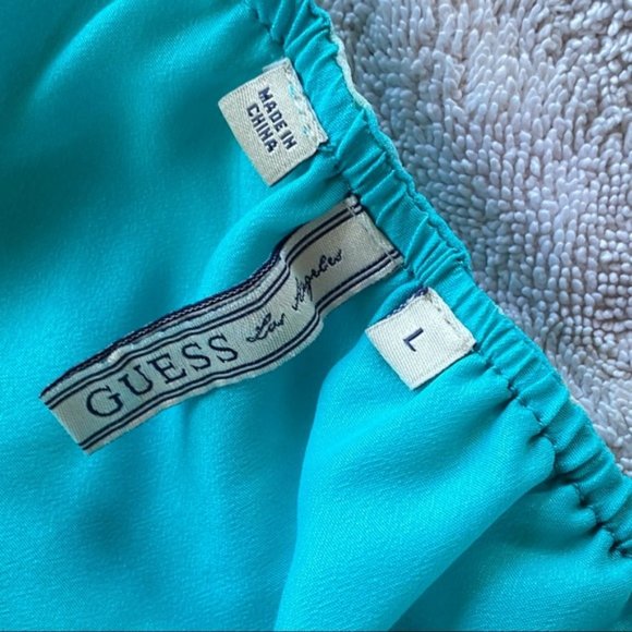 Guess Los Angeles  long aqua and white spaghetti strap elastic waist dress sz L - Picture 8 of 13